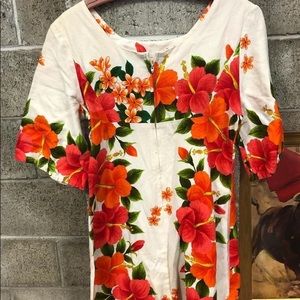 Vintage 1960’s Ui-Maikai Hawaiian maxi dress in vibrant orange, pink and green